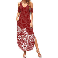 Polynesia Summer Maxi Dress Plumeria Red Curves - Wonder Print Shop