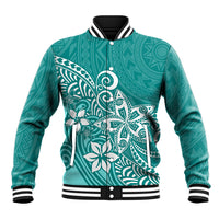 Polynesia Baseball Jacket Plumeria Teal Curves LT7 - Wonder Print Shop
