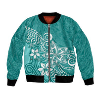 Polynesia Bomber Jacket Plumeria Teal Curves LT7 - Wonder Print Shop