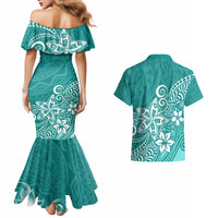 Polynesia Couples Matching Mermaid Dress And Hawaiian Shirt Plumeria Teal Curves LT7 - Wonder Print Shop