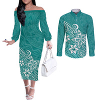 polynesia-couples-matching-off-the-shoulder-long-sleeve-dress-and-long-sleeve-button-shirts-plumeria-teal-curves