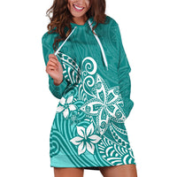 Polynesia Hoodie Dress Plumeria Teal Curves - Wonder Print Shop