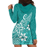 Polynesia Hoodie Dress Plumeria Teal Curves - Wonder Print Shop