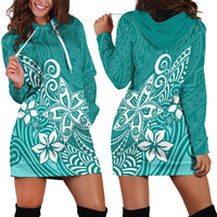 Polynesia Hoodie Dress Plumeria Teal Curves - Wonder Print Shop