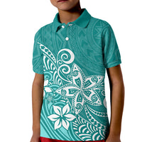 Polynesia Kid Polo Shirt Plumeria Teal Curves - Wonder Print Shop