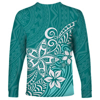 Polynesia Long Sleeve Shirt Plumeria Teal Curves - Wonder Print Shop