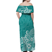 Polynesia Off Shoulder Maxi Dress Plumeria Teal Curves - Wonder Print Shop