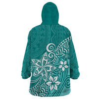 Polynesia Wearable Blanket Hoodie Plumeria Teal Curves - Wonder Print Shop