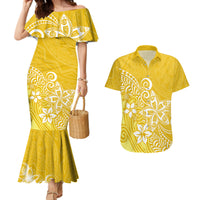 Polynesia Couples Matching Mermaid Dress And Hawaiian Shirt Plumeria Yellow Curves LT7 - Wonder Print Shop