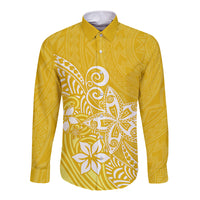 Polynesia Long Sleeve Button Shirt Plumeria Yellow Curves - Wonder Print Shop