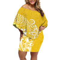 Polynesia Off Shoulder Short Dress Plumeria Yellow Curves - Wonder Print Shop