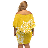 Polynesia Off Shoulder Short Dress Plumeria Yellow Curves - Wonder Print Shop