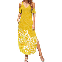 Polynesia Summer Maxi Dress Plumeria Yellow Curves - Wonder Print Shop