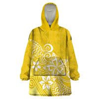 Polynesia Wearable Blanket Hoodie Plumeria Yellow Curves - Wonder Print Shop