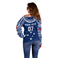 Personalised Samoa Rugby Off Shoulder Sweater WC 2023 Champions - Wonder Print Shop