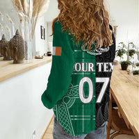 Personalised New Zealand Mix Ireland Rugby Women Casual Shirt Celtic Knot Mix Silver Ferns - Wonder Print Shop