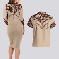 Cowboys Wild West Couples Matching Long Sleeve Bodycon Dress and Hawaiian Shirt Cow Prints - Wonder Print Shop