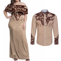 Cowboys Wild West Couples Matching Off Shoulder Maxi Dress and Long Sleeve Button Shirt Cow Prints - Wonder Print Shop