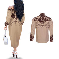 Cowboys Wild West Couples Matching Off The Shoulder Long Sleeve Dress and Long Sleeve Button Shirt Cow Prints - Wonder Print Shop