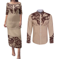 Cowboys Wild West Couples Matching Puletasi and Long Sleeve Button Shirt Cow Prints - Wonder Print Shop