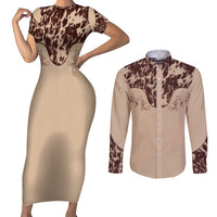 Cowboys Wild West Couples Matching Short Sleeve Bodycon Dress and Long Sleeve Button Shirt Cow Prints - Wonder Print Shop