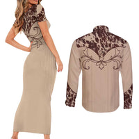 Cowboys Wild West Couples Matching Short Sleeve Bodycon Dress and Long Sleeve Button Shirt Cow Prints - Wonder Print Shop