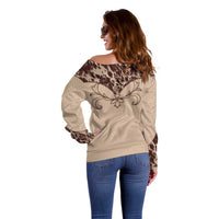 Cowboys Wild West Off Shoulder Sweater Cow Prints - Wonder Print Shop