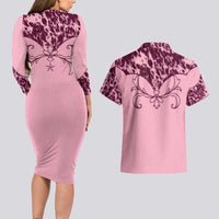 Cowboys Wild West Couples Matching Long Sleeve Bodycon Dress and Hawaiian Shirt Pink Cow Prints - Wonder Print Shop