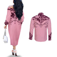 Cowboys Wild West Couples Matching Off The Shoulder Long Sleeve Dress and Long Sleeve Button Shirt Pink Cow Prints - Wonder Print Shop