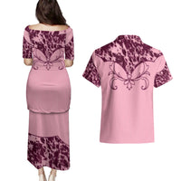 Cowboys Wild West Couples Matching Puletasi and Hawaiian Shirt Pink Cow Prints - Wonder Print Shop