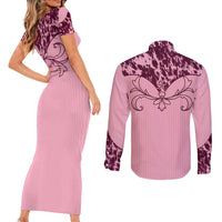 Cowboys Wild West Couples Matching Short Sleeve Bodycon Dress and Long Sleeve Button Shirt Pink Cow Prints - Wonder Print Shop