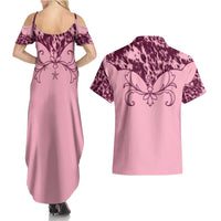 Cowboys Wild West Couples Matching Summer Maxi Dress and Hawaiian Shirt Pink Cow Prints - Wonder Print Shop