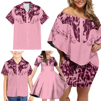 Cowboys Wild West Family Matching Off Shoulder Short Dress and Hawaiian Shirt Pink Cow Prints - Wonder Print Shop