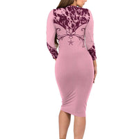 Cowboys Wild West Long Sleeve Bodycon Dress Pink Cow Prints - Wonder Print Shop