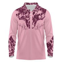 Cowboys Wild West Long Sleeve Polo Shirt Pink Cow Prints - Wonder Print Shop