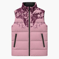 Cowboys Wild West Sleeveless Puffer Jacket Pink Cow Prints - Wonder Print Shop