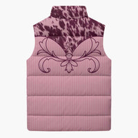 Cowboys Wild West Sleeveless Puffer Jacket Pink Cow Prints - Wonder Print Shop