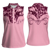 Cowboys Wild West Women Sleeveless Polo Shirt Pink Cow Prints - Wonder Print Shop