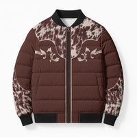 Cowboys Wild West Bomber Puffer Jacket Dark Brown Cow Prints - Wonder Print Shop