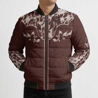 Cowboys Wild West Bomber Puffer Jacket Dark Brown Cow Prints - Wonder Print Shop