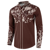 Cowboys Wild West Button Sweatshirt Dark Brown Cow Prints - Wonder Print Shop