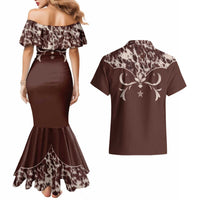 Cowboys Wild West Couples Matching Mermaid Dress and Hawaiian Shirt Dark Brown Cow Prints - Wonder Print Shop