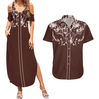 Cowboys Wild West Couples Matching Summer Maxi Dress and Hawaiian Shirt Dark Brown Cow Prints - Wonder Print Shop