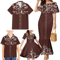 Cowboys Wild West Family Matching Mermaid Dress and Hawaiian Shirt Dark Brown Cow Prints - Wonder Print Shop