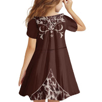 Cowboys Wild West Family Matching Off The Shoulder Long Sleeve Dress and Hawaiian Shirt Dark Brown Cow Prints - Wonder Print Shop