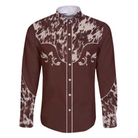 Cowboys Wild West Family Matching Off The Shoulder Long Sleeve Dress and Hawaiian Shirt Dark Brown Cow Prints - Wonder Print Shop