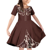 Cowboys Wild West Family Matching Off Shoulder Short Dress and Hawaiian Shirt Dark Brown Cow Prints - Wonder Print Shop