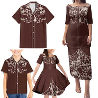Cowboys Wild West Family Matching Puletasi and Hawaiian Shirt Dark Brown Cow Prints - Wonder Print Shop