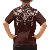 Cowboys Wild West Family Matching Short Sleeve Bodycon Dress and Hawaiian Shirt Dark Brown Cow Prints - Wonder Print Shop