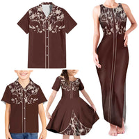 Cowboys Wild West Family Matching Tank Maxi Dress and Hawaiian Shirt Dark Brown Cow Prints - Wonder Print Shop